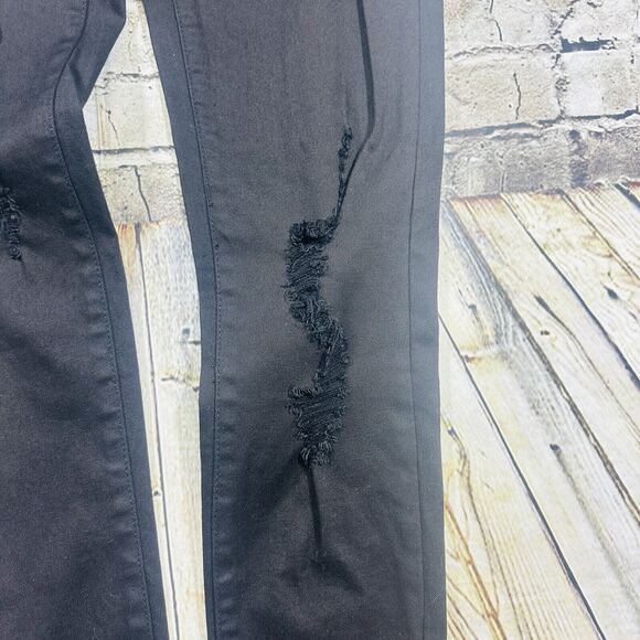 KanCan Jeans Women’s Sz.7/27 Black Distressed Mid Rise Skinny Button-fly Pants - Picture 3 of 12